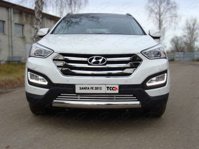 Защита передняя овальная короткая 75-42 мм ТСС для Hyundai Santa Fe 2012-2015