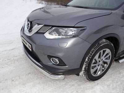 Защита передняя овальная 75х42 мм ТСС для Nissan X-Trail 2015-2018